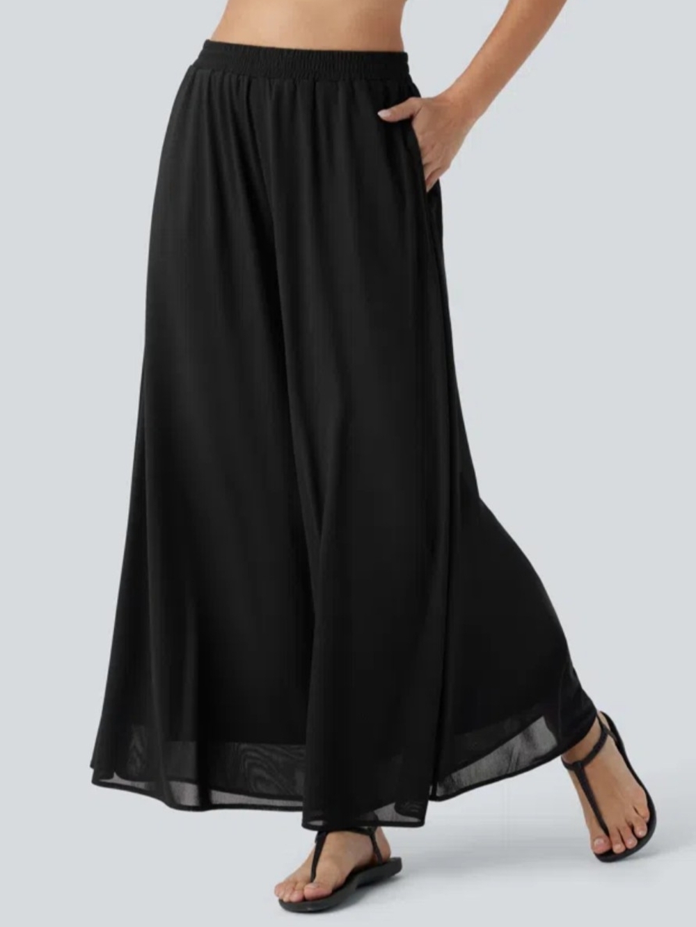 HALARA High Waisted Pocket Mesh Overlay Wide Leg Casual Pants Size M Regular